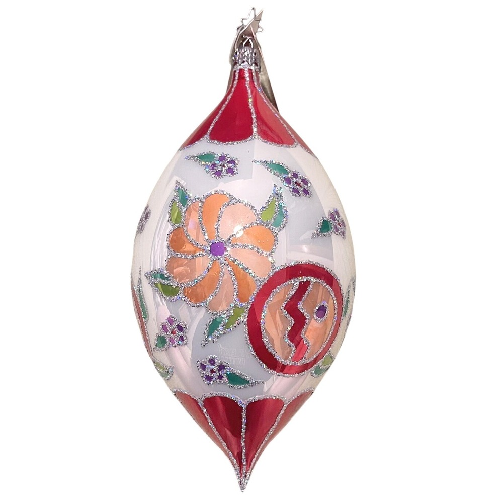 Christopher Radko Christmas Floral Tree Ornament Handpainted Teardrop Flower‎